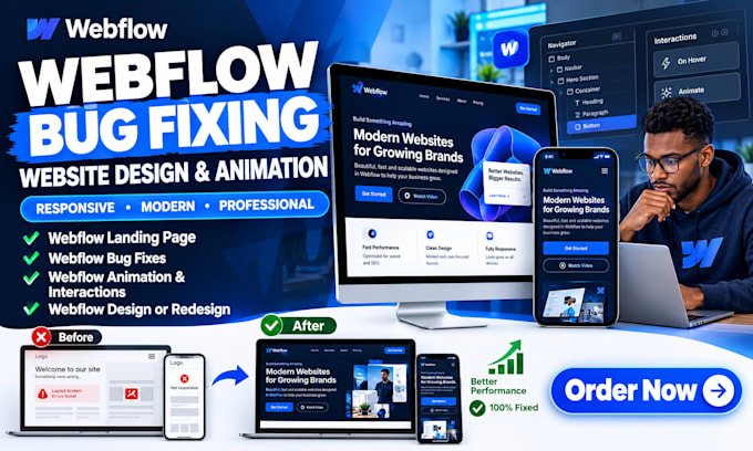 fix webflow website bugs webflow website design landing page webflow animation