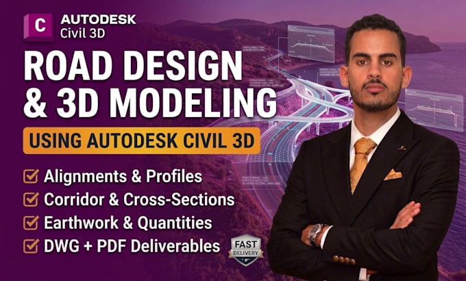 do professional road design and 3d modeling using civil 3d