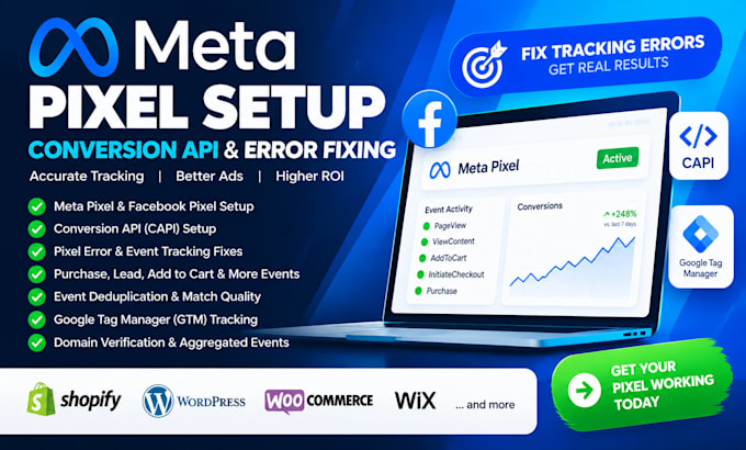 setup meta pixel, facebook pixel, conversion API and fix tracking errors