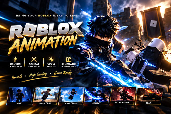 create professional roblox animation, r15 character animation and combat
