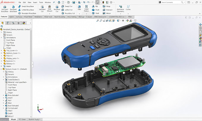 do injection molded electronics housing with dfm and 2d drawings in solidworks