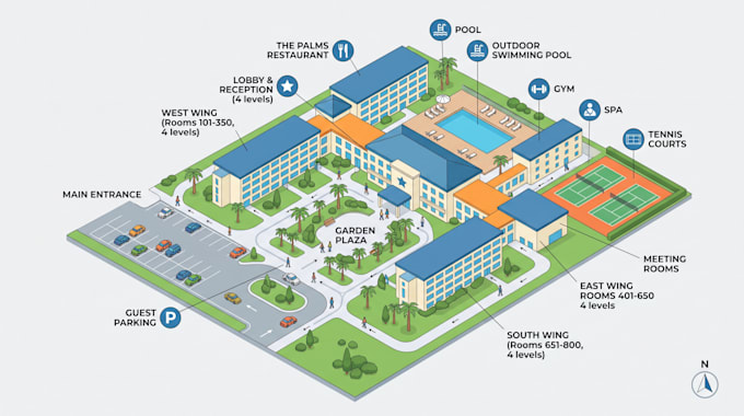 design wayfinding map, directional map, navigation map, facility and visitor map