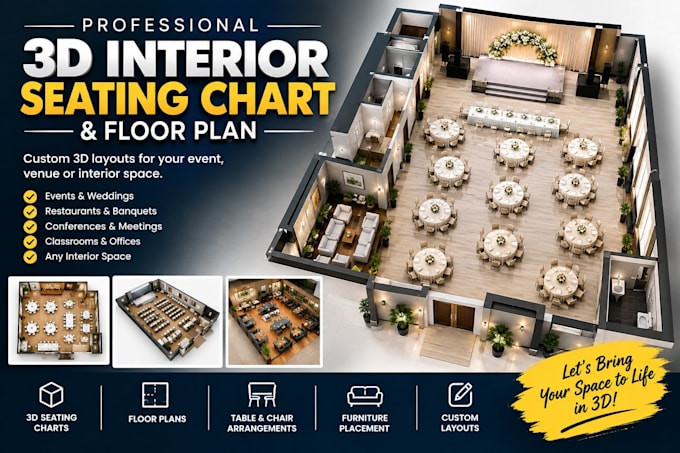create a professional 3d interior seating chart and floor plan