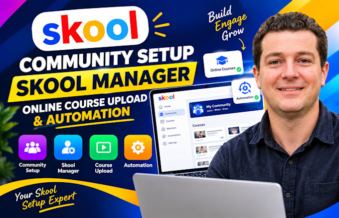 skool community setup skool manager skool online course upload skool automation