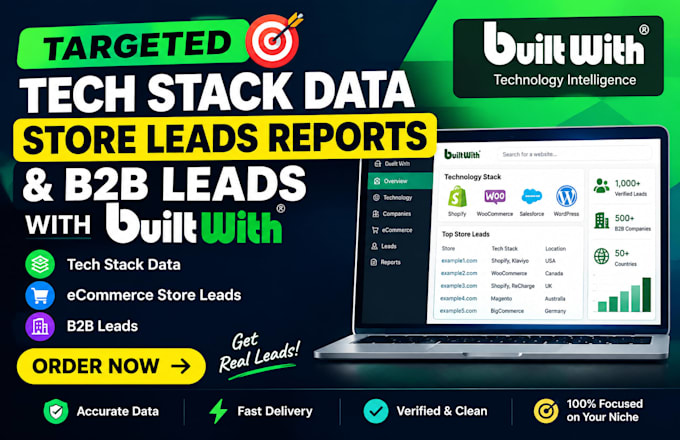 provide targeted tech stack data, store leads reports, b2b leads with builtwith