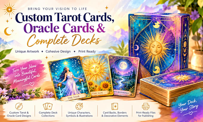 design custom tarot cards, oracle cards and complete decks