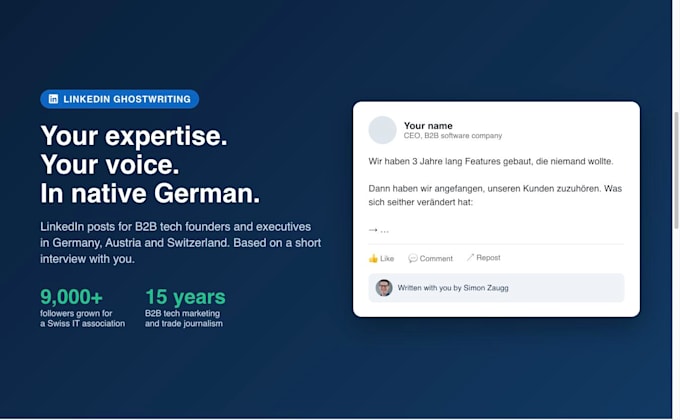 ghostwrite german linkedin posts for b2b tech founders and executives