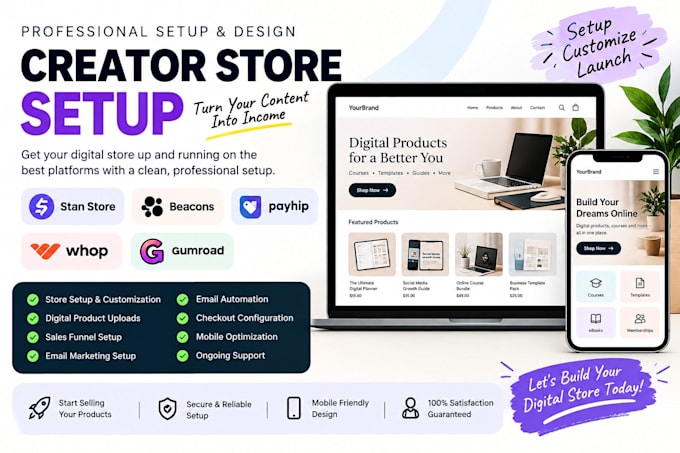 setup stan store beacons ai payhip whop digital store gumroad store setup