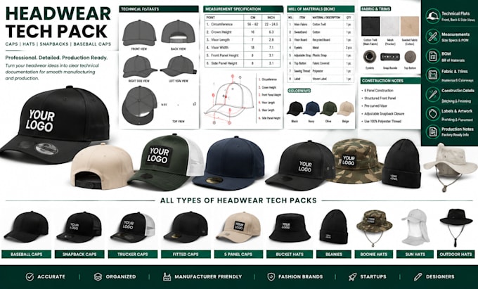 create a professional cap hat baseball caps snapback caps headwear tech pack