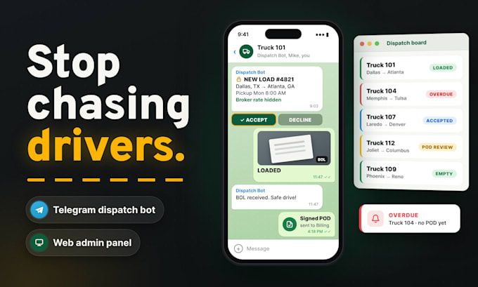build a telegram bot for trucking dispatch with dashboard