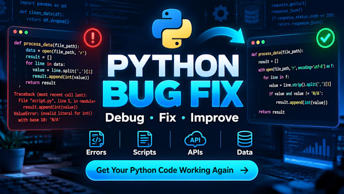ifix your python script errors and bugs