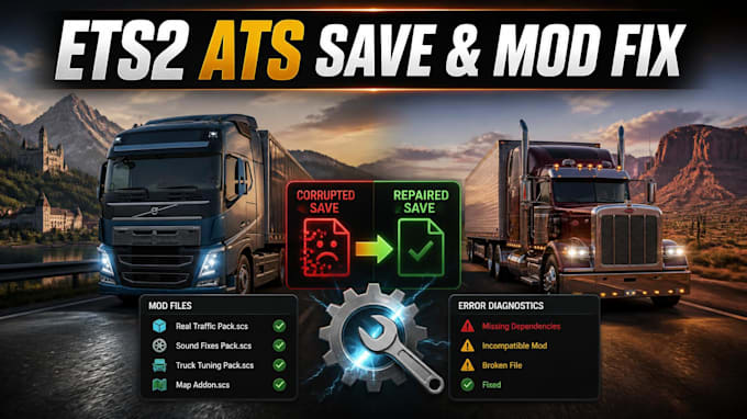 fix ets2 and ats save game, profile, and mod issues