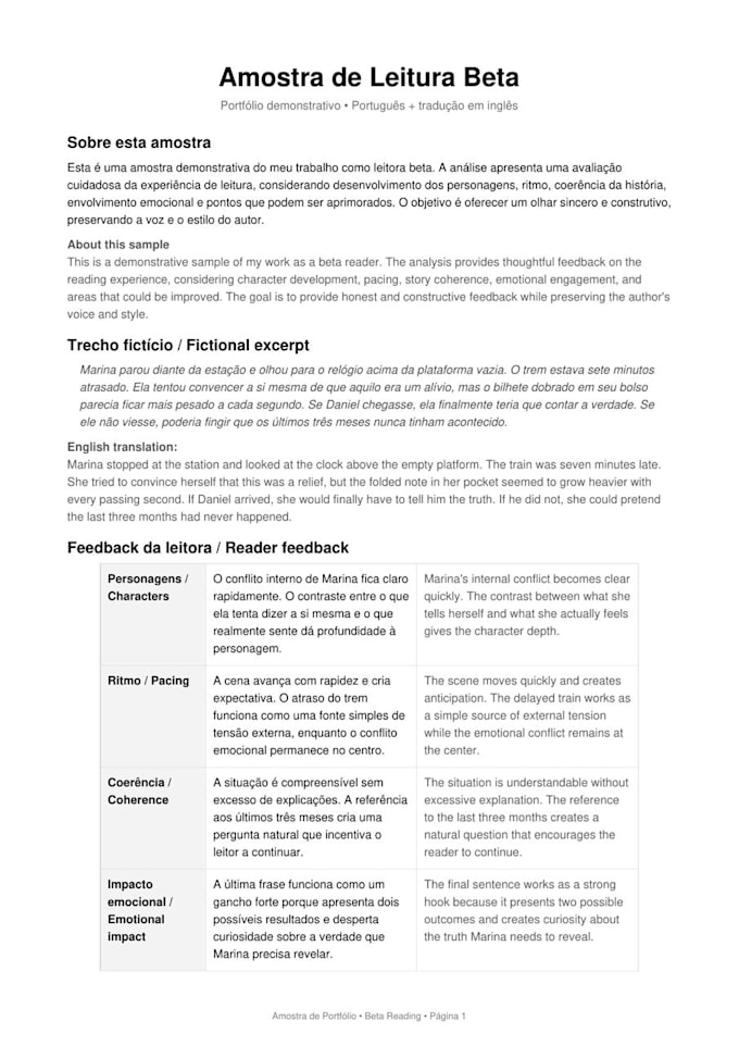 ser leitora beta e fornecer feedback detalhado
