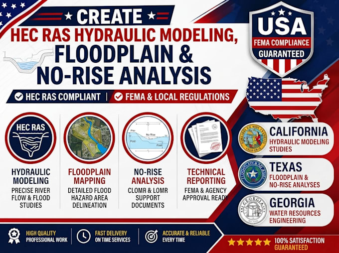 do hec ras hydraulic modeling, floodplain and no rise analysis