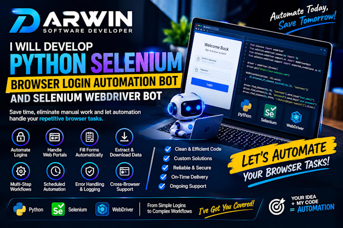 develop python selenium browser login automation bot and selenium webdriver bot