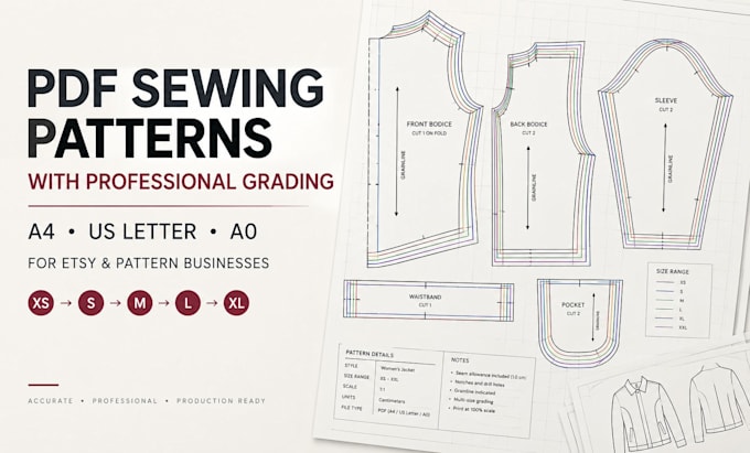 create PDF sewing patterns with grading for etsy and pattern businesses
