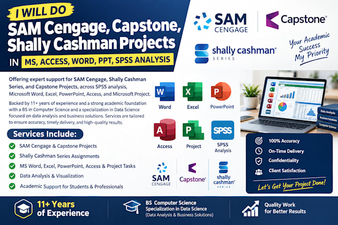 do sam cengage, capstone, simnet, ms office and spss projects