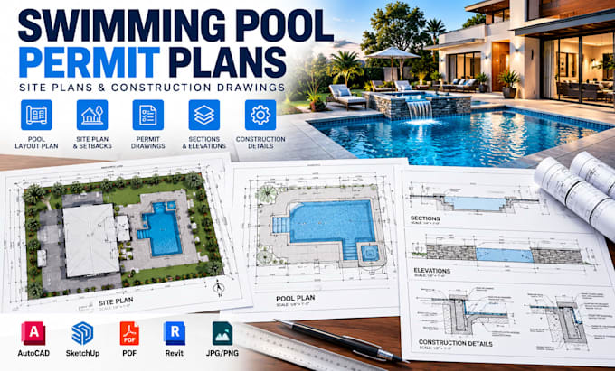 design swimming pool permit plans, site plans and constuction drawings