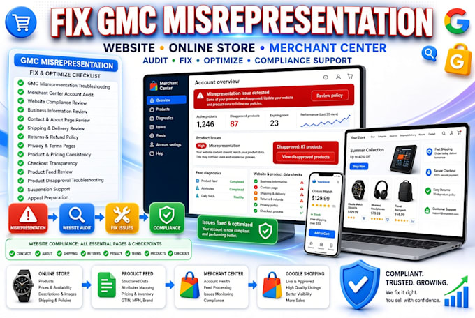 fix website or online store needs improvement google merchant center gmc misrep