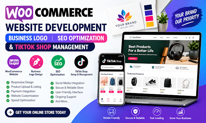 setup woocommerce business logo seo optimization development tiktok shop manager