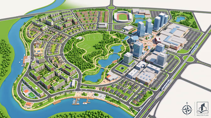 create master plan map, site development map and urban planning illustration
