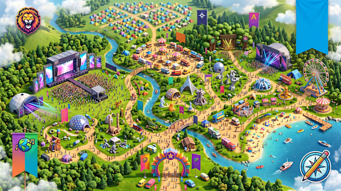 create event map, festival map, venue map  and event guide illustration