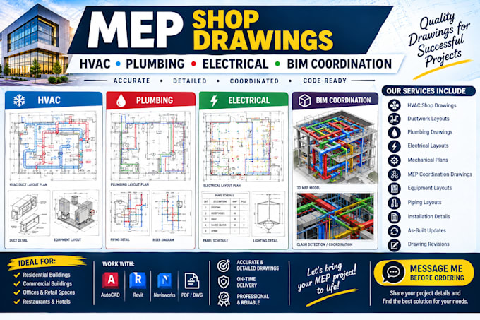 create mep shop drawings for hvac plumbing and electrical