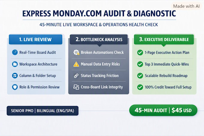 do a live mondaycom audit and operations diagnostic