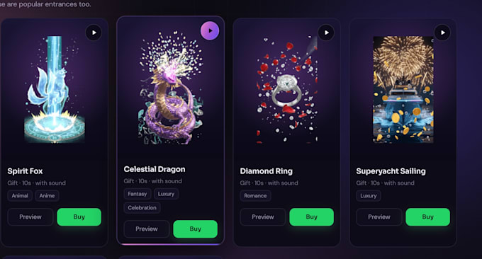 create animated virtual gifts, avatar frames, and entry effects for stream