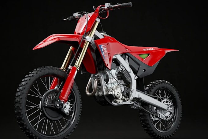 render 3d dirt bike for commercial website, realistic 3d engine, glb for webgl