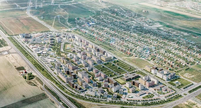 visualize 3d site plan, housing development, real estate microdistrict layout