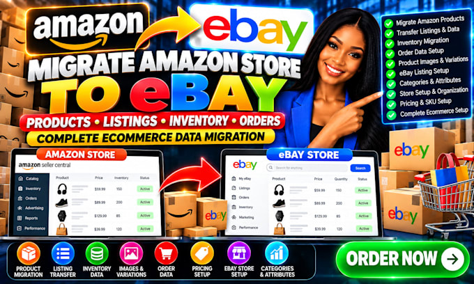 migrate amazon store to ebay products listings inventory orders ecommerce data