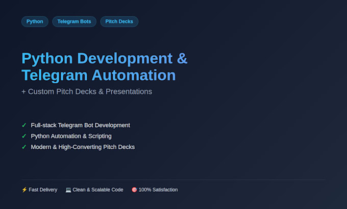 design pitch decks , build telegram bots , and write phytone code