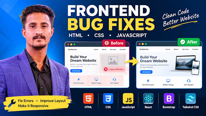 fix HTML CSS javascript bugs and responsive website issues