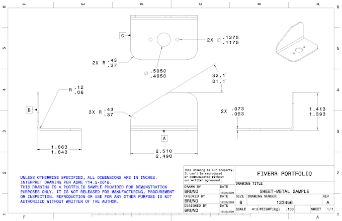 create a 2d manufacturing drawing per asme