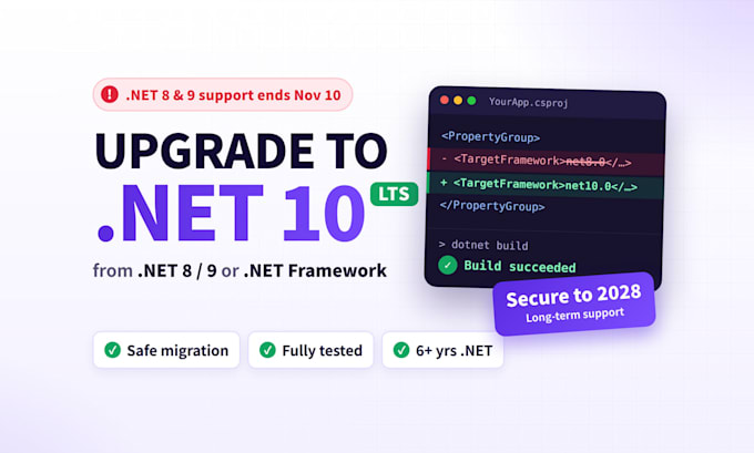 upgrade your net 8 or net framework application to dotnet 10 lts