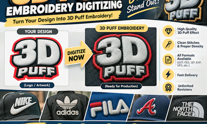 do 3d puff embroidery digitizing into dst pes file in 2 hour