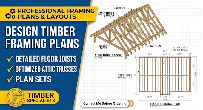design timber framing plans, floor joists, and  attic trusses