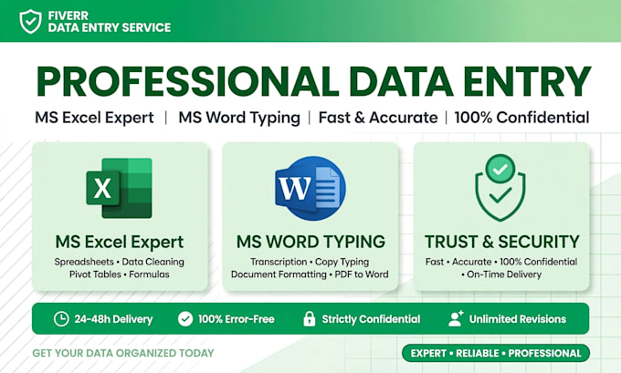 data entry, ms excel work and ms word typing accurately