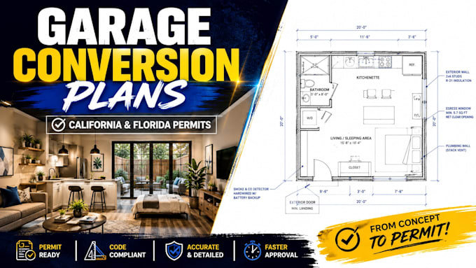 california and florida garage conversion permit drawings and remodel