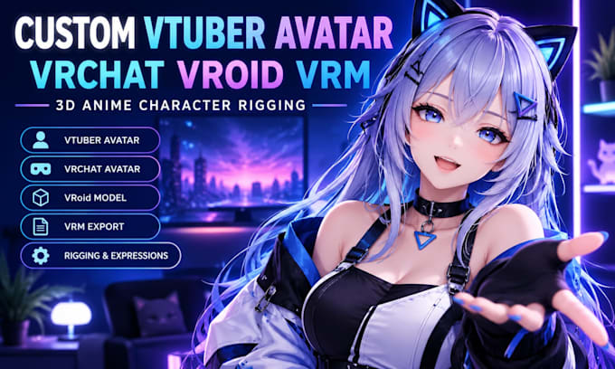 create custom vtuber avatar vrchat vrm 3d anime character rigging