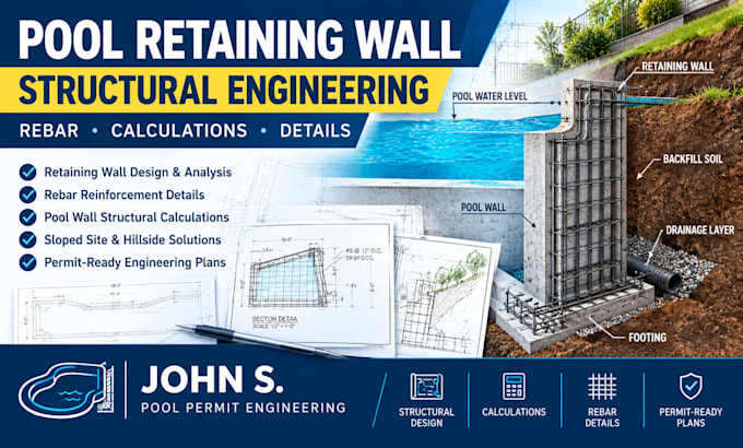design pool retaining walls rebar and structural engineering plans