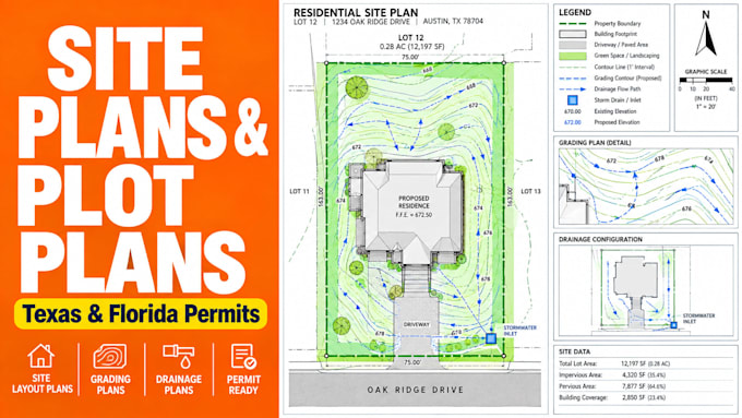 create texas and florida residential site plan plot plan drawings