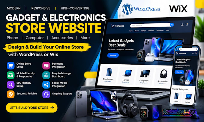 build gadget phone store, computer sales website,  wordpress or wix website