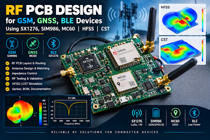 do rf pcb design for GSM, gnss, lora, ble using sx1276, sim868, mc60