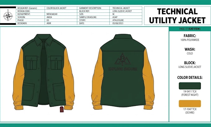 design jacket tech pack, bomber, varsity, windbreaker, outerwear for production