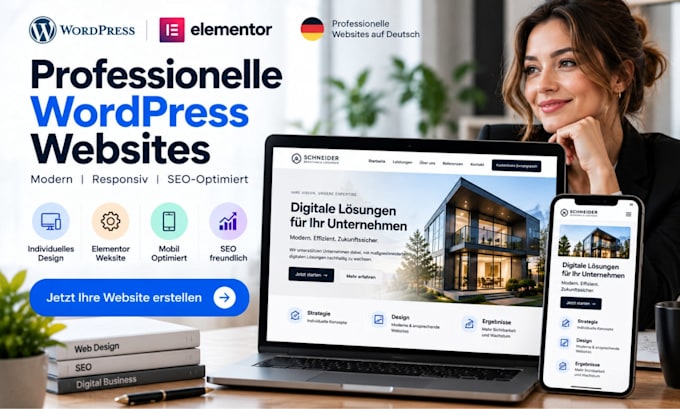 create a professional german wordpress business website with elementor