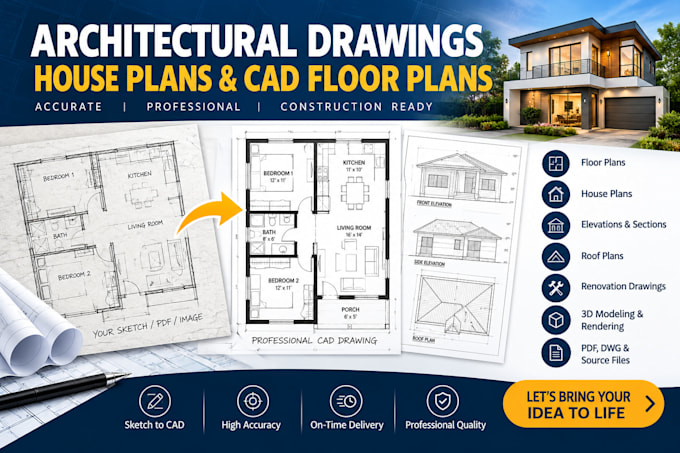 create professional architectural drawings, house plans, cad floor plans
