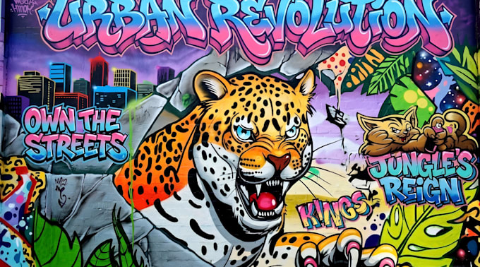 create custom wall mural, botanical, boho, doddle art,  graffiti mural art