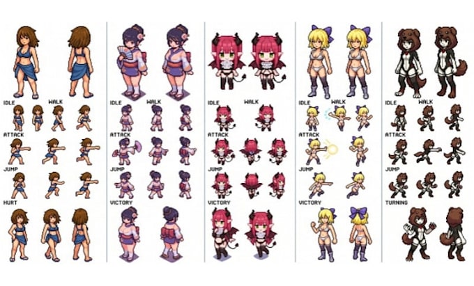 create pixel art game assets, character sprites 2d game art pixel art animation